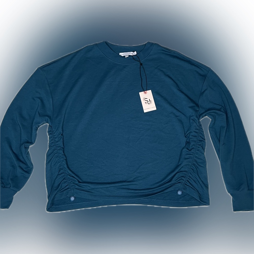 Sincerely Jules Top Women’s Large Aqua Athleisure Sweatshirt Teal Long Sleeve